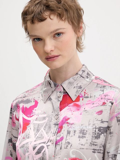 Karl Lagerfeld Jeans koszula damska kolor szary slim z kołnierzykiem klasycznym B1W11028