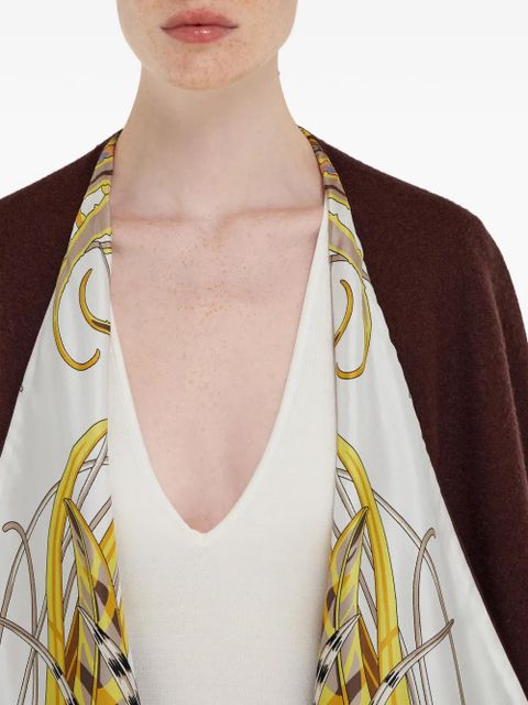 Ferragamo Rooster-print fringed reversible poncho - Brown