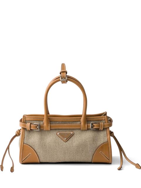 Prada Bonnie small linen and leather handbag - Neutrals - zdjęcie produktu nr 1