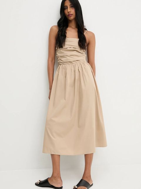 Answear.LAB sukienka kolor beżowy midi rozkloszowana