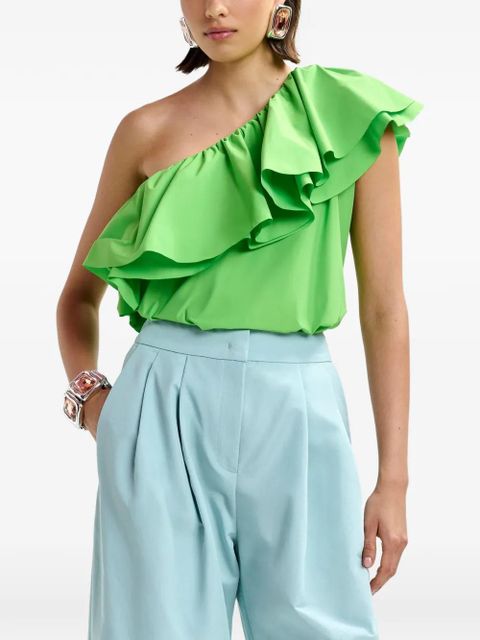 Essentiel Antwerp ruffled-detail asymmetric-neck blouse - Green