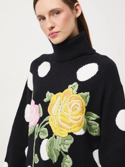 Medicine sweter z domieszką wełny damski kolor czarny z golfem