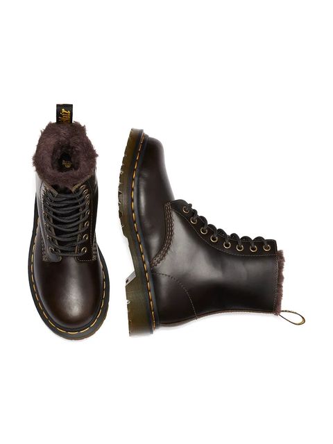 Dr. Martens workery skórzane 1460 Serena damskie kolor brązowy na platformie lekko ocieplone DM41414020