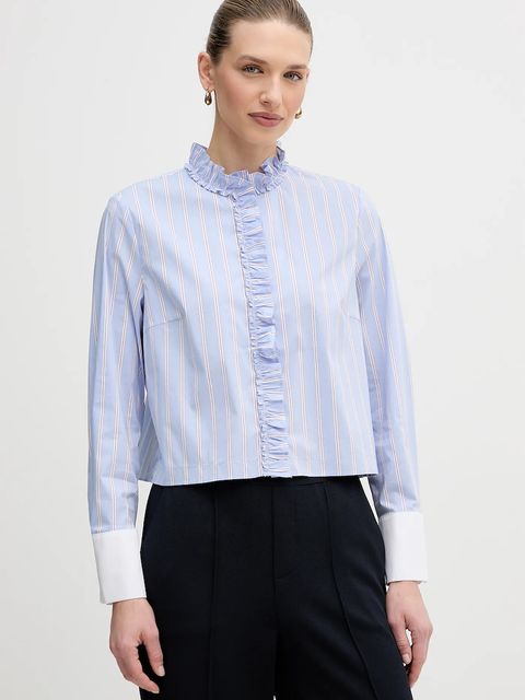 OUI koszula damska kolor niebieski regular ze stójką 96070 - zdjęcie produktu nr 1