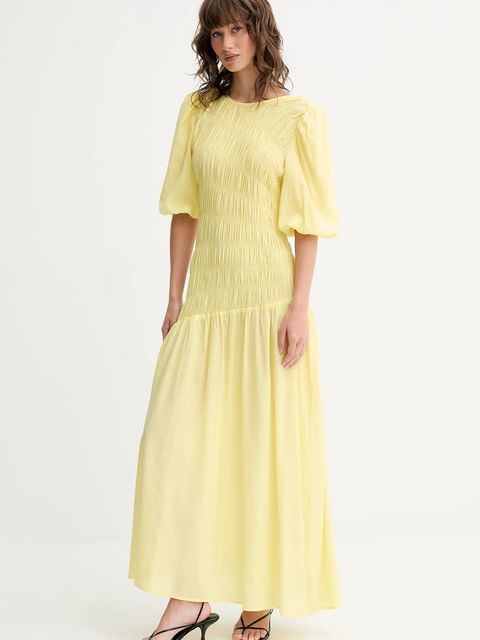Never Fully Dressed sukienka Nara kolor żółty maxi rozkloszowana NFDDR3014