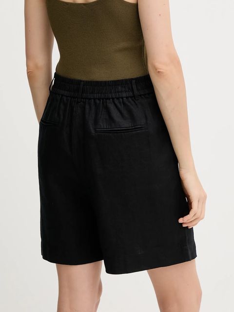 United Colors of Benetton szorty lniane kolor czarny gładkie high waist 4AGHD901V