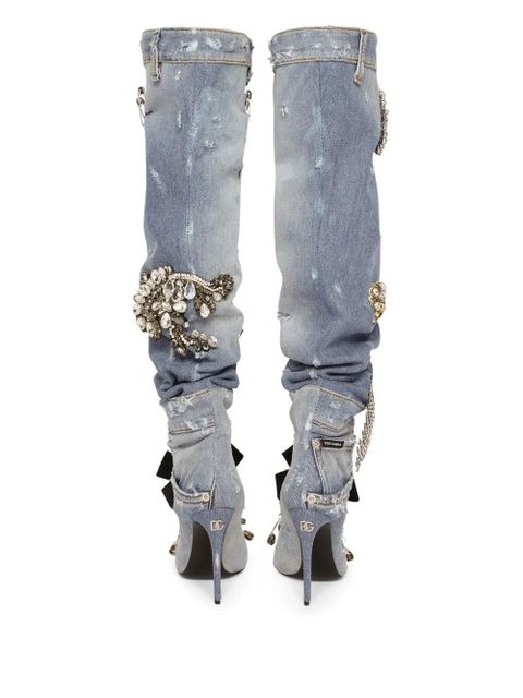 Dolce & Gabbana patchwork-denim knee-high boots - Blue