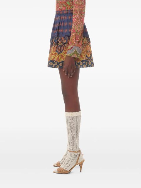 Valentino Garavani mini Medaglioni Voyage Imaginaire linen skirt - Blue