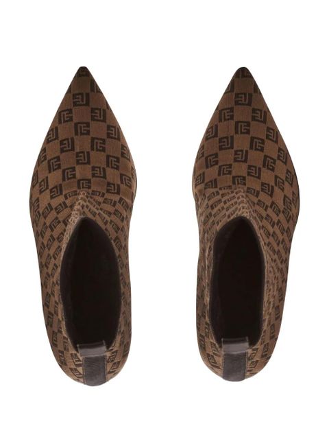 Balmain Skye 95mm monogram-jacquard boots - Brown