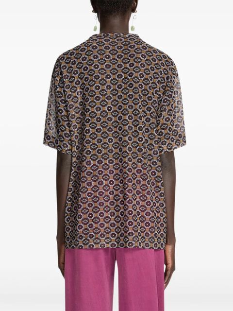DRIES VAN NOTEN geometric-print semi-sheer top - Brown