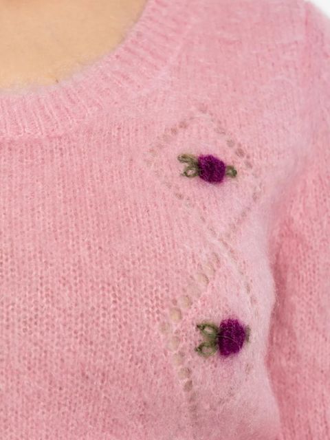 Alessandra Rich rose-embellished short-sleeved T-shirt - Pink