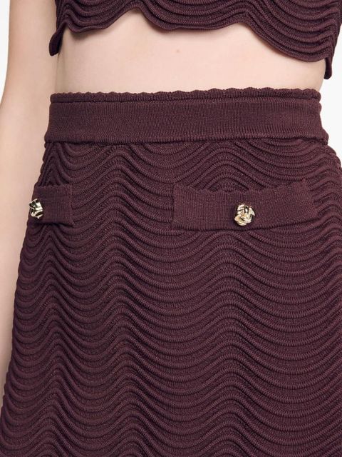 SANDRO button-detail scallop-hem knitted skirt - Brown