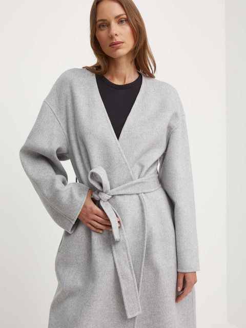 Calvin Klein płaszcz wełniany kolor szary przejściowy K20K207086