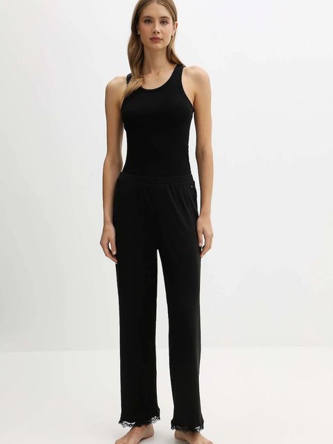 Tommy Hilfiger spodnie piżamowe damskie kolor czarny gładkie UW0UW06074 - zdjęcie produktu nr 2