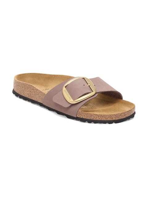 Birkenstock klapki nubukowe Madrid Big Buckle kolor fioletowy 1030542