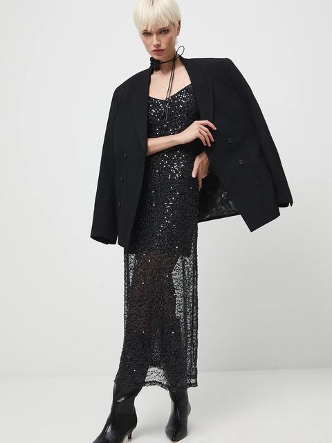 Medicine sukienka kolor czarny maxi dopasowana - zdjęcie produktu nr 1