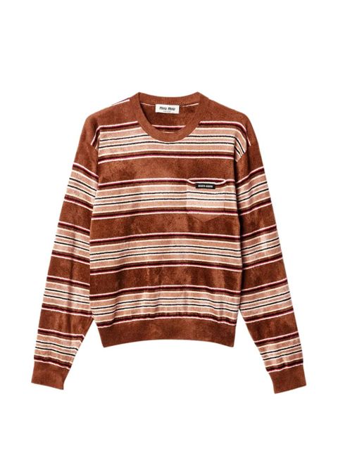 Miu Miu striped patch-pocket chenille sweater - Brown - zdjęcie produktu nr 1