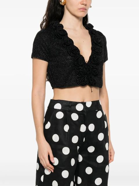Oséree rose-embellished glitter-detail top - Black