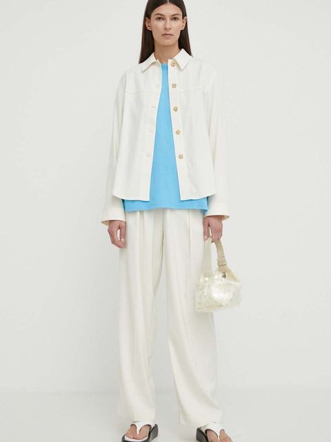 Samsoe Samsoe koszula ESMEL damska kolor beżowy regular z kołnierzykiem klasycznym F23300164