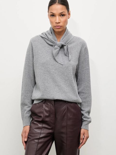 Answear.LAB sweter z wełny merino z apaszką damski kolor szary lekki