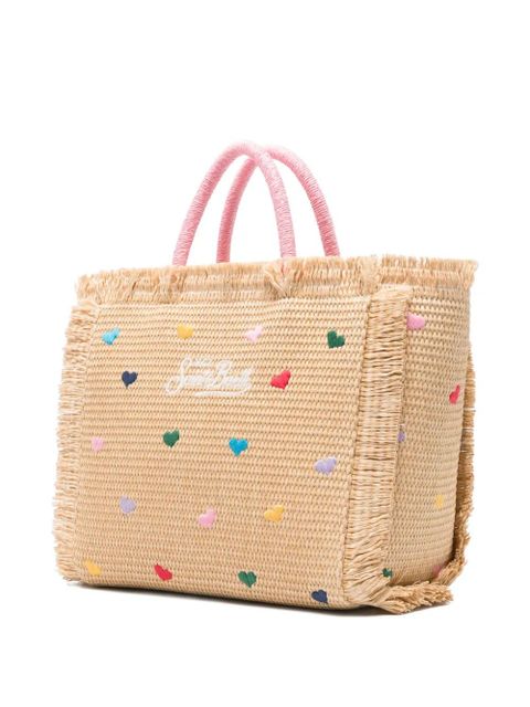 MC2 Saint Barth heart-embroidered frayed tote bag - Neutrals