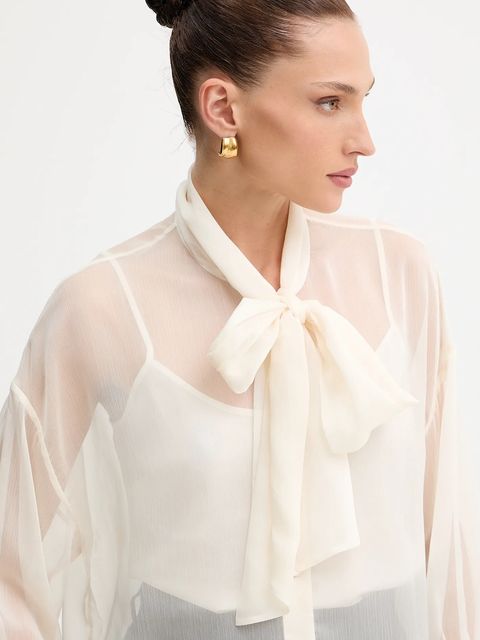 Twinset koszula damska kolor beżowy regular z wiązanym dekoltem 252AT2210