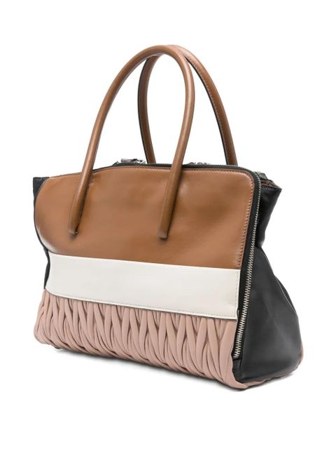 Miu Miu ruched logo-detail tote bag - Brown