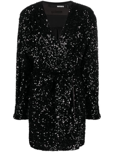 ROTATE BIRGER CHRISTENSEN sequin-embellished wrap minidress - Black - zdjęcie produktu nr 1