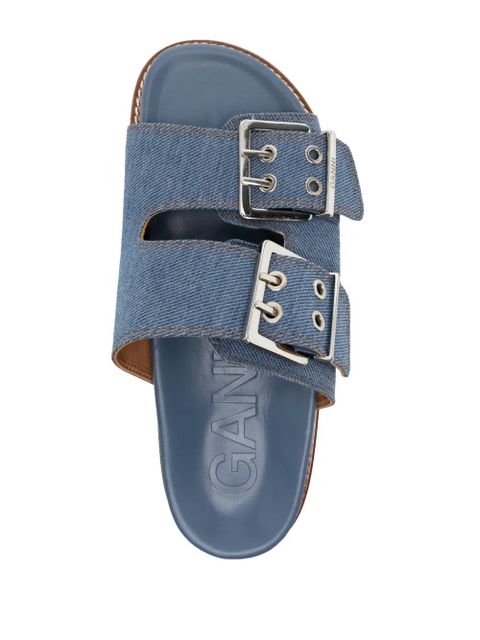 GANNI buckle-fastening denim flat sandals - Blue
