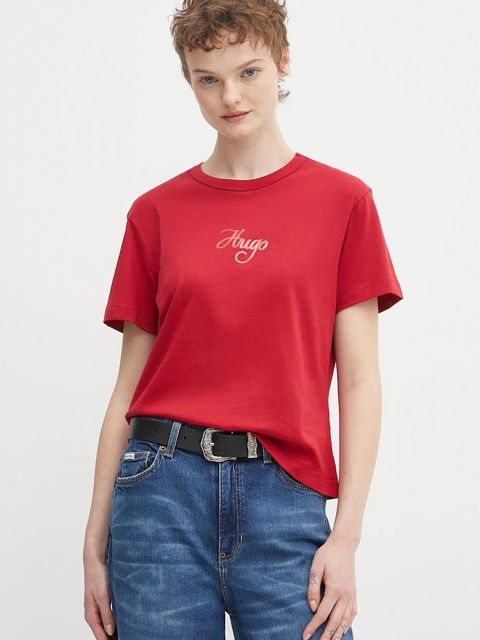 HUGO t-shirt bawełniany damski kolor czerwony 50550117 - zdjęcie produktu nr 1