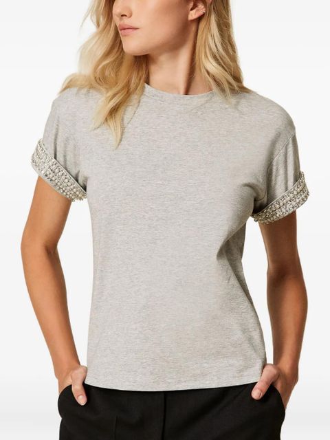 TWINSET pearl-rhinestone embellished T-shirt - Grey - zdjęcie produktu nr 2