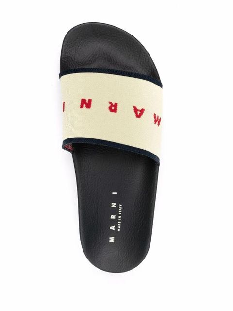 Marni logo print strap slides - Neutrals