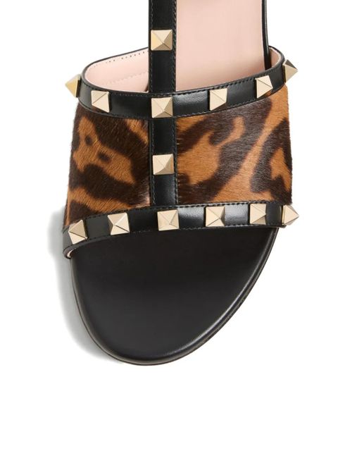 Valentino Garavani 60mm Rockstud leopard-print sandals - Black