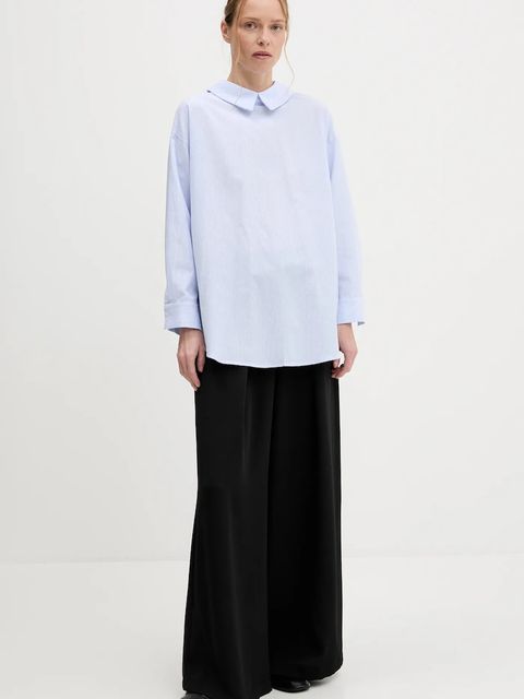 Answear.LAB koszula lniana damska kolor niebieski relaxed z kołnierzykiem klasycznym