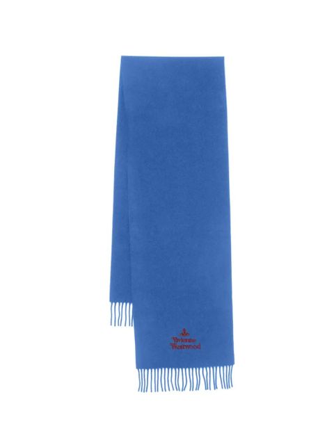 Vivienne Westwood logo-embroidery fringed scarf - Blue - zdjęcie produktu nr 1