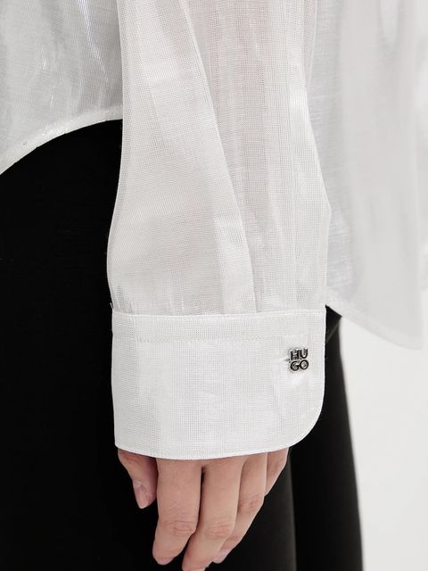 HUGO koszula damska kolor srebrny regular ze stójką 50548422