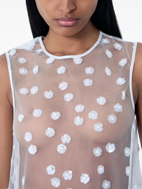 Cecilie Bahnsen floral-embroidered sheer top - White