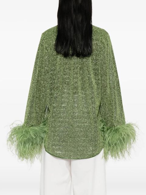 Oséree feather-trim blouse - Green
