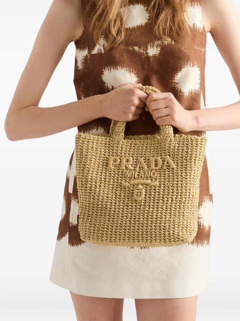 Prada small crochet tote bag - Neutrals