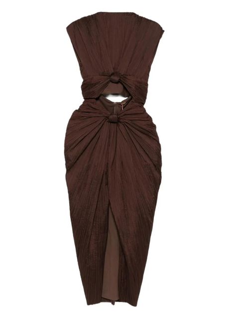 Cult Gaia Inaya plissé knot-detail midi dress - Brown - zdjęcie produktu nr 1