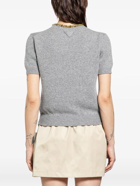 Prada crystal-embellished short-sleeved sweater - Grey