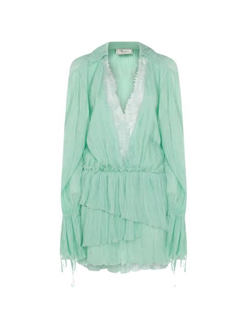 Blumarine ruffled long-sleeve dress - Green - zdjęcie produktu nr 1