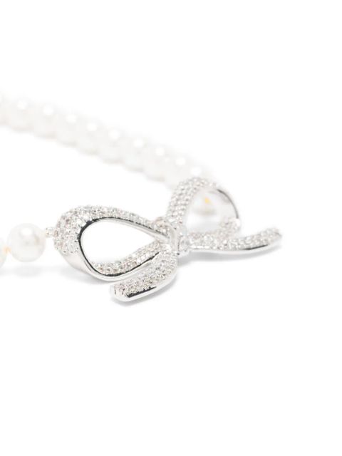 Self-Portrait Pearl Bow necklace - Silver