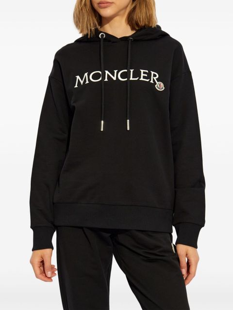 Moncler logo-embroidered cotton hoodie - Black