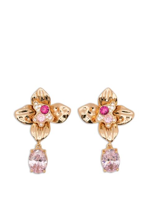 Self-Portrait crystal-embellished floral drop earrings - Gold - zdjęcie produktu nr 1