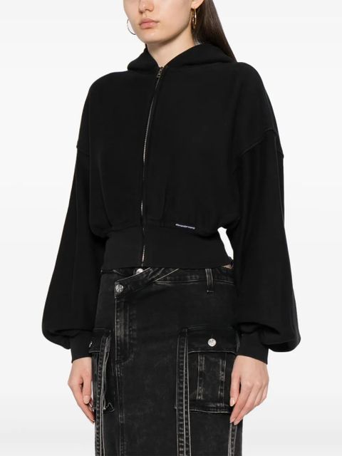 Alexander Wang cropped zip-up cotton hoodie - Black