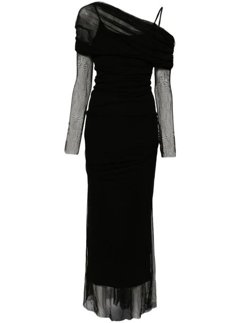 Christopher Esber off-shoulder tulle midi dress - Black - zdjęcie produktu nr 1
