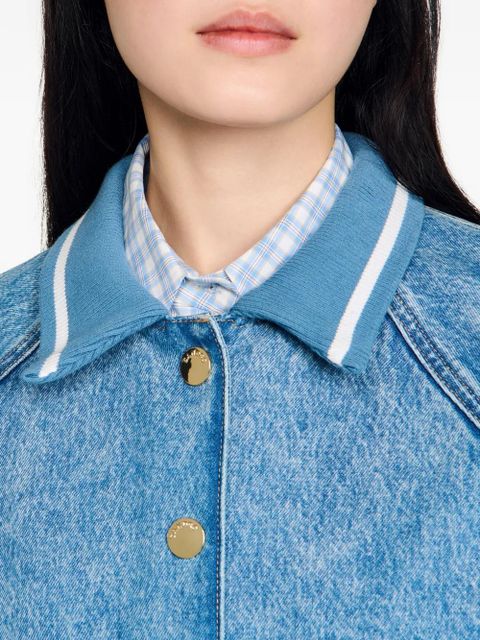 SANDRO knitted-collar denim jacket - Blue