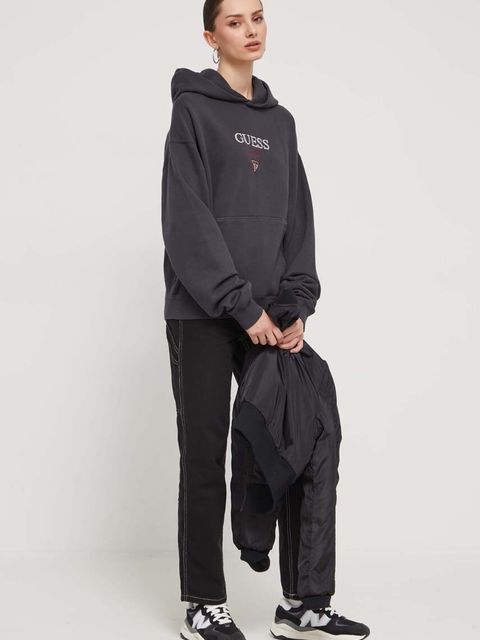 Guess Originals bluza kolor szary z kapturem z aplikacją