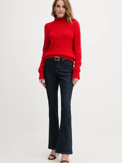 Morgan sweter z dodatkiem wełny damski kolor czerwony z golfem MLEONAR - zdjęcie produktu nr 2